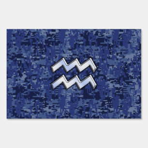 Aquarius Zodiac Symbol on Navy Digital Camouflage Sign