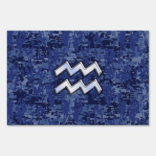 Aquarius Zodiac Symbol on Navy Digital Camouflage Sign