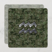 Aquarius Zodiac Symbol on olive green digital camo (Front/Back)