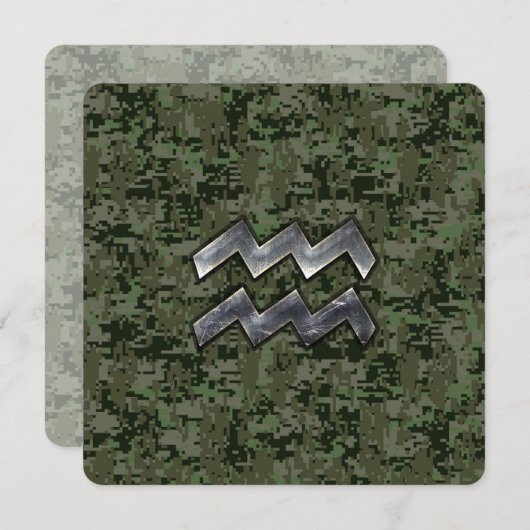Aquarius Zodiac Symbol on olive green digital camo (Front/Back)