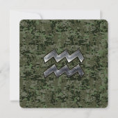Aquarius Zodiac Symbol on olive green digital camo (Front)