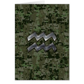 Aquarius Zodiac Symbol on olive green digital camo (Front)