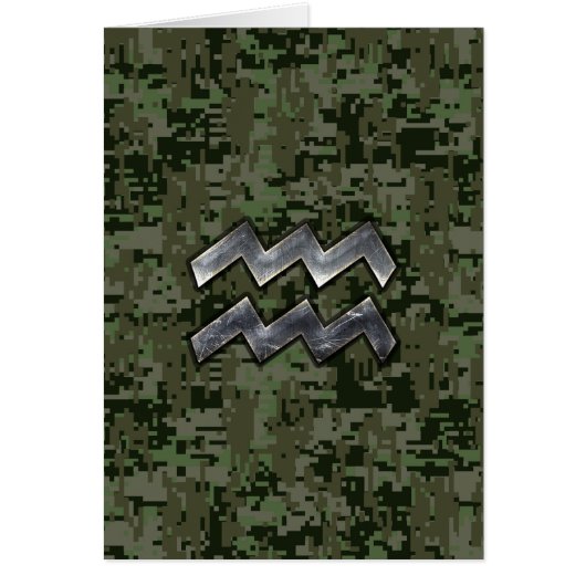 Aquarius Zodiac Symbol on olive green digital camo (Front)