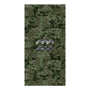 Aquarius Zodiac Symbol on olive green digital camo Card