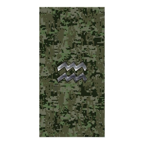 Aquarius Zodiac Symbol on olive green digital camo Card