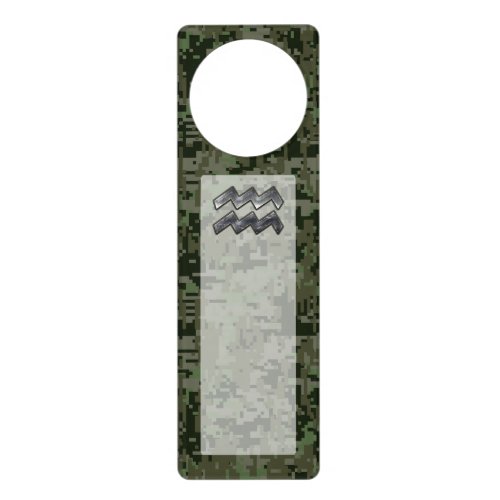 Aquarius Zodiac Symbol on olive green digital camo Door Hanger