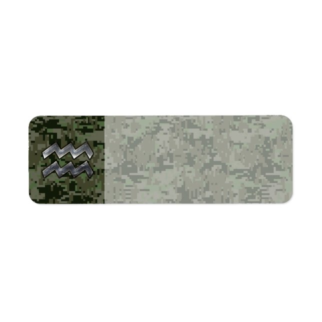 Aquarius Zodiac Symbol on olive green digital camo Label (Front)