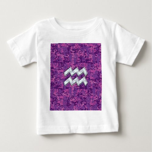 Aquarius Zodiac Symbol on Pink Digital Camouflage Baby T_Shirt