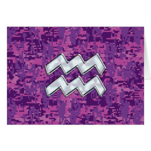 Aquarius Zodiac Symbol on Pink Digital Camouflage Cards