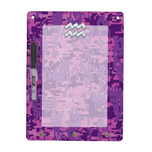 Aquarius Zodiac Symbol on Pink Digital Camouflage Dry Erase Board