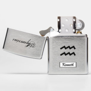 Aquarius Zodiac Symbol Standard by Kenneth Yoncich Zippo Lighter