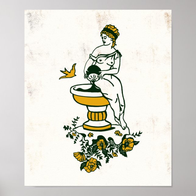 Aquarius Zodiac Toile Art w/ A Woman Bearing Water Poster (Front)