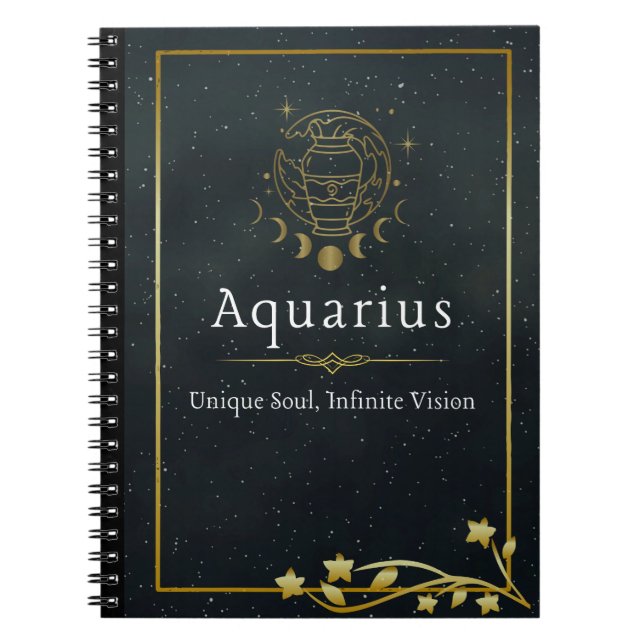 Aquarius Zodiac – Unique Soul, Infinite Vision Notebook (Front)