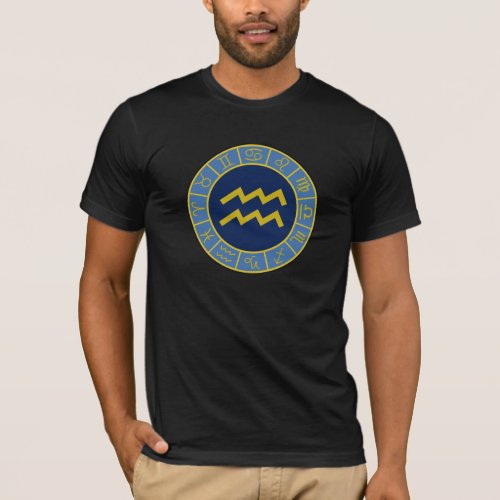 Aquarius Zodiac WheelAstro Symbols GoldBlues T_Shirt