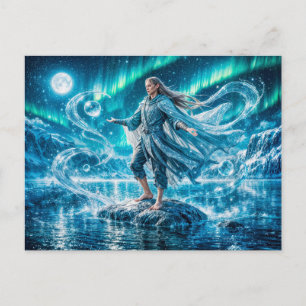 Aquarius Zodiac with Moonlit Water Mage and Celest Postcard