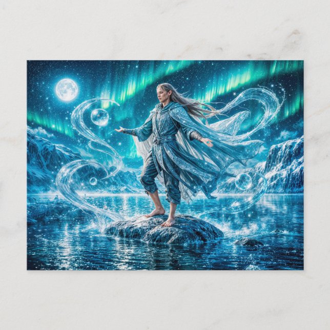 Aquarius Zodiac with Moonlit Water Mage and Celest Postcard (Front)