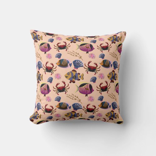 Aquatic animals pattern  ocean underwater life 10 throw pillow