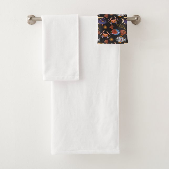Aquatic animals pattern | ocean underwater life 11 bath towel set (Insitu)
