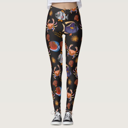 Aquatic animals pattern  ocean underwater life 11 leggings