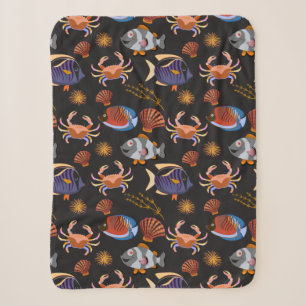 Aquatic animals pattern ocean underwater life 11 sherpa blanket