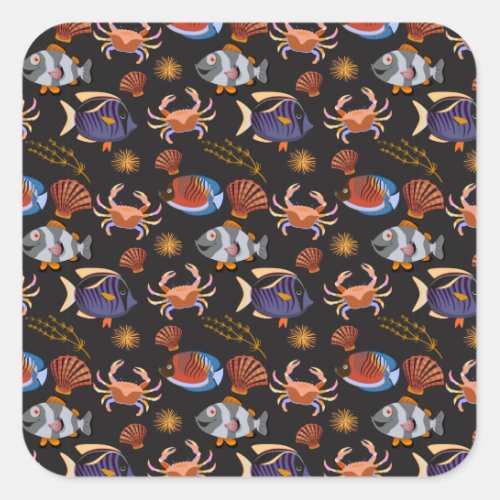 Aquatic animals pattern  ocean underwater life 11 square sticker