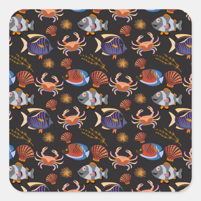 Aquatic animals pattern | ocean underwater life 11 square sticker (Front)