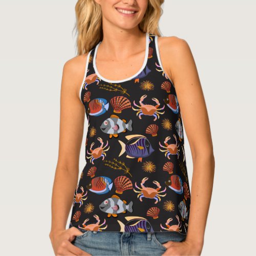 Aquatic animals pattern  ocean underwater life 11 tank top