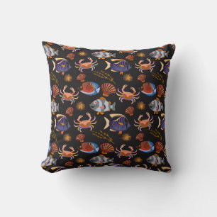 Aquatic animals pattern ocean underwater life 11 throw pillow