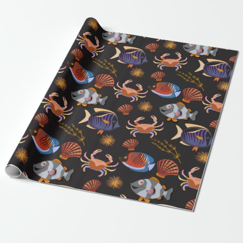 Aquatic animals pattern  ocean underwater life 11 wrapping paper