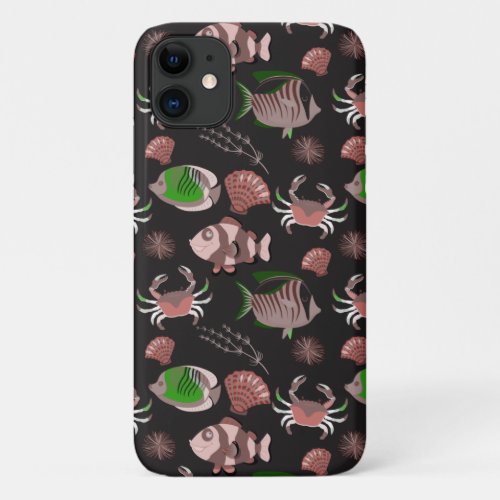 Aquatic animals pattern  ocean underwater life 12 iPhone 11 case