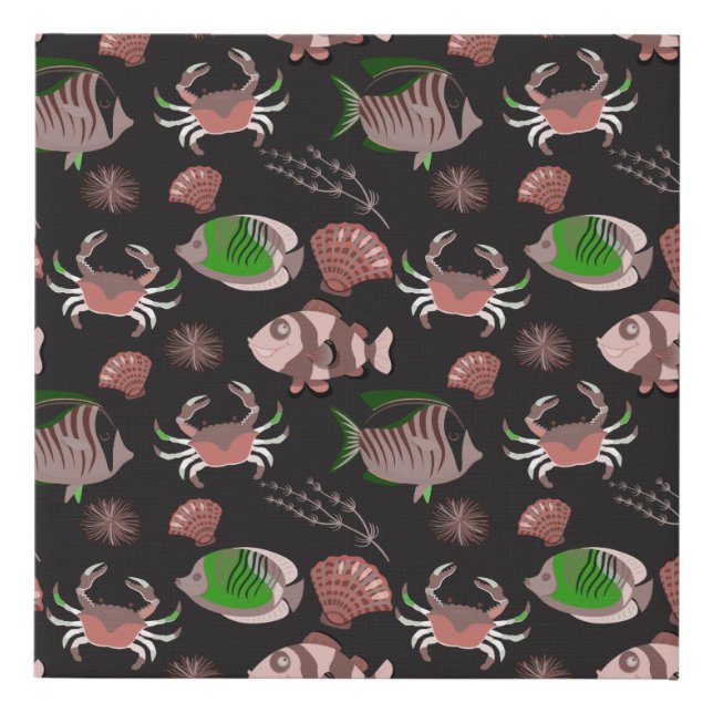 Aquatic animals pattern | ocean underwater life 12 faux canvas print (Front)