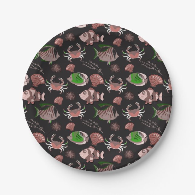 Aquatic animals pattern | ocean underwater life 12 paper plates (Front)