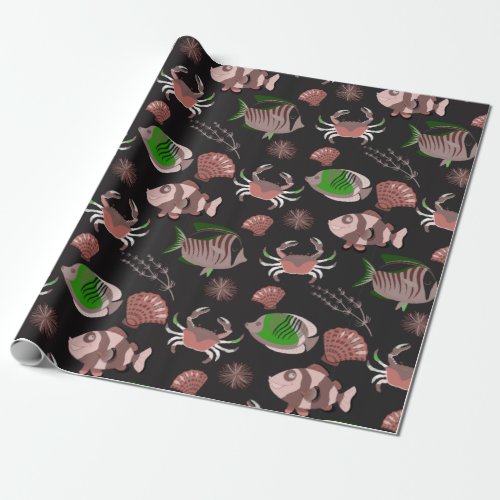Aquatic animals pattern  ocean underwater life 12 wrapping paper