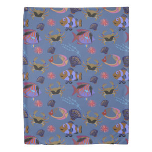 Aquatic animals pattern ocean underwater life 13 duvet cover