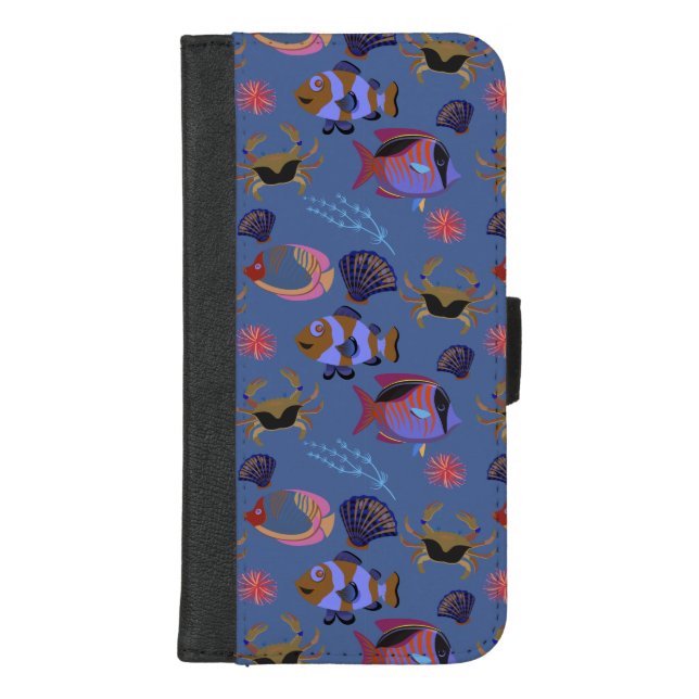 Aquatic animals pattern | ocean underwater life 13 iPhone wallet case (Front)