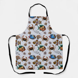 Aquatic animals pattern ocean underwater life 14 apron