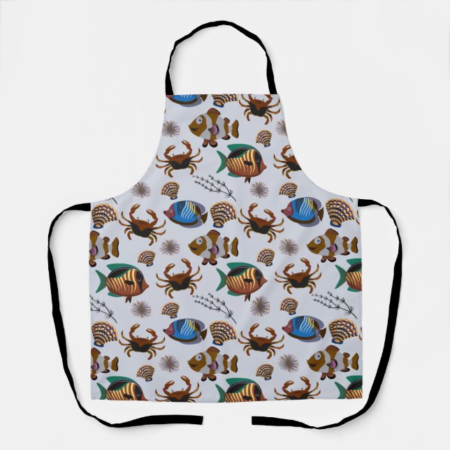 Aquatic animals pattern | ocean underwater life 14 apron (Front)