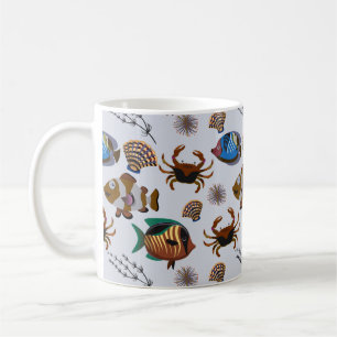 Aquatic animals pattern ocean underwater life 14 coffee mug