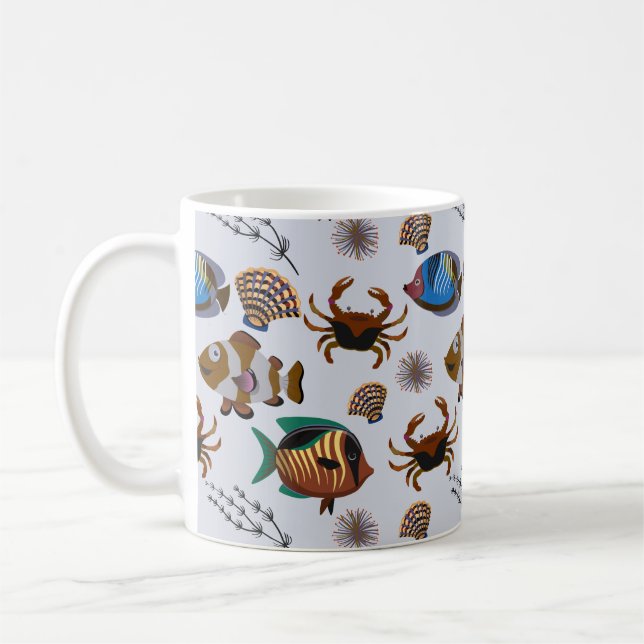 Aquatic animals pattern | ocean underwater life 14 coffee mug (Left)