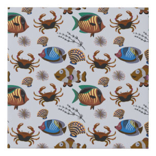 Aquatic animals pattern   ocean underwater life 14 faux canvas print