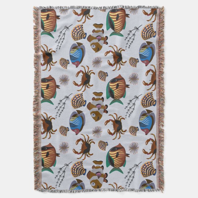 Aquatic animals pattern | ocean underwater life 14 throw blanket (Front Vertical)