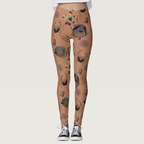 Aquatic animals pattern  ocean underwater life 15 leggings