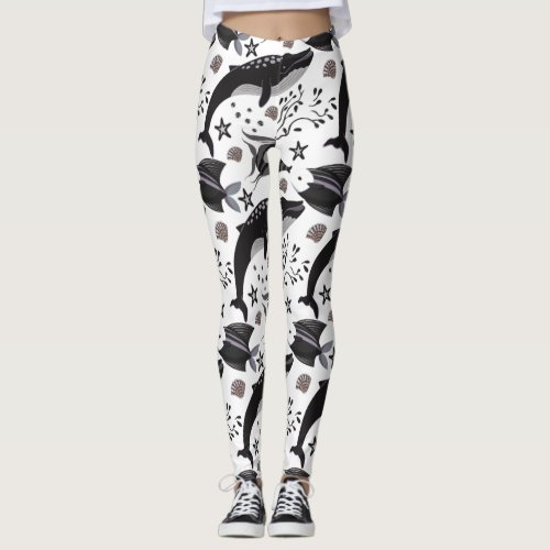 Aquatic animals pattern  ocean underwater life 16 leggings