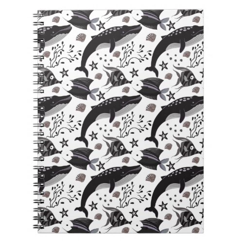 Aquatic animals pattern  ocean underwater life 16 notebook