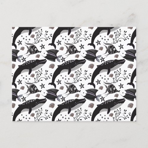 Aquatic animals pattern  ocean underwater life 16 postcard