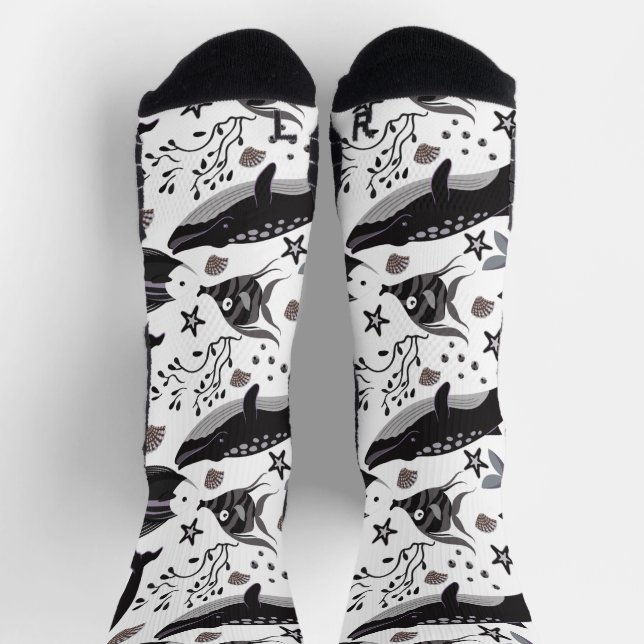 Aquatic animals pattern | ocean underwater life 16 socks (Top)