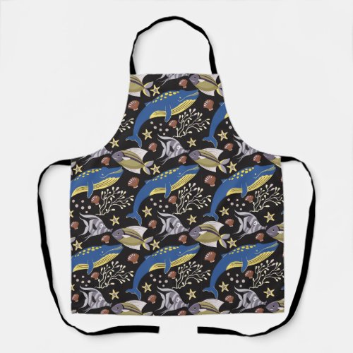 Aquatic animals pattern  ocean underwater life 17 apron