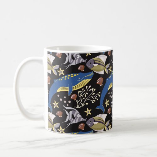 Aquatic animals pattern  ocean underwater life 17 coffee mug