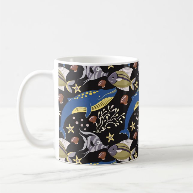Aquatic animals pattern | ocean underwater life 17 coffee mug (Left)