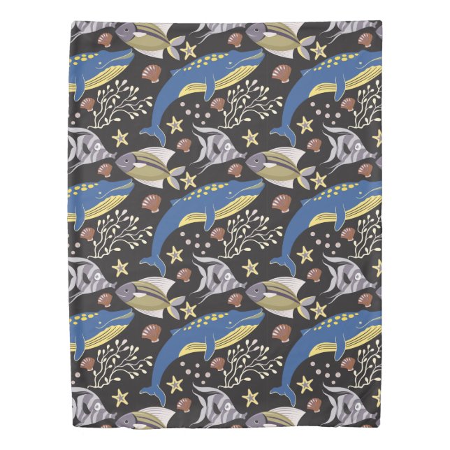 Aquatic animals pattern | ocean underwater life 17 duvet cover (Front)